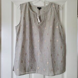NWT Talbots Palm Green/White/Metallic Sleeveless Top - Misses Large